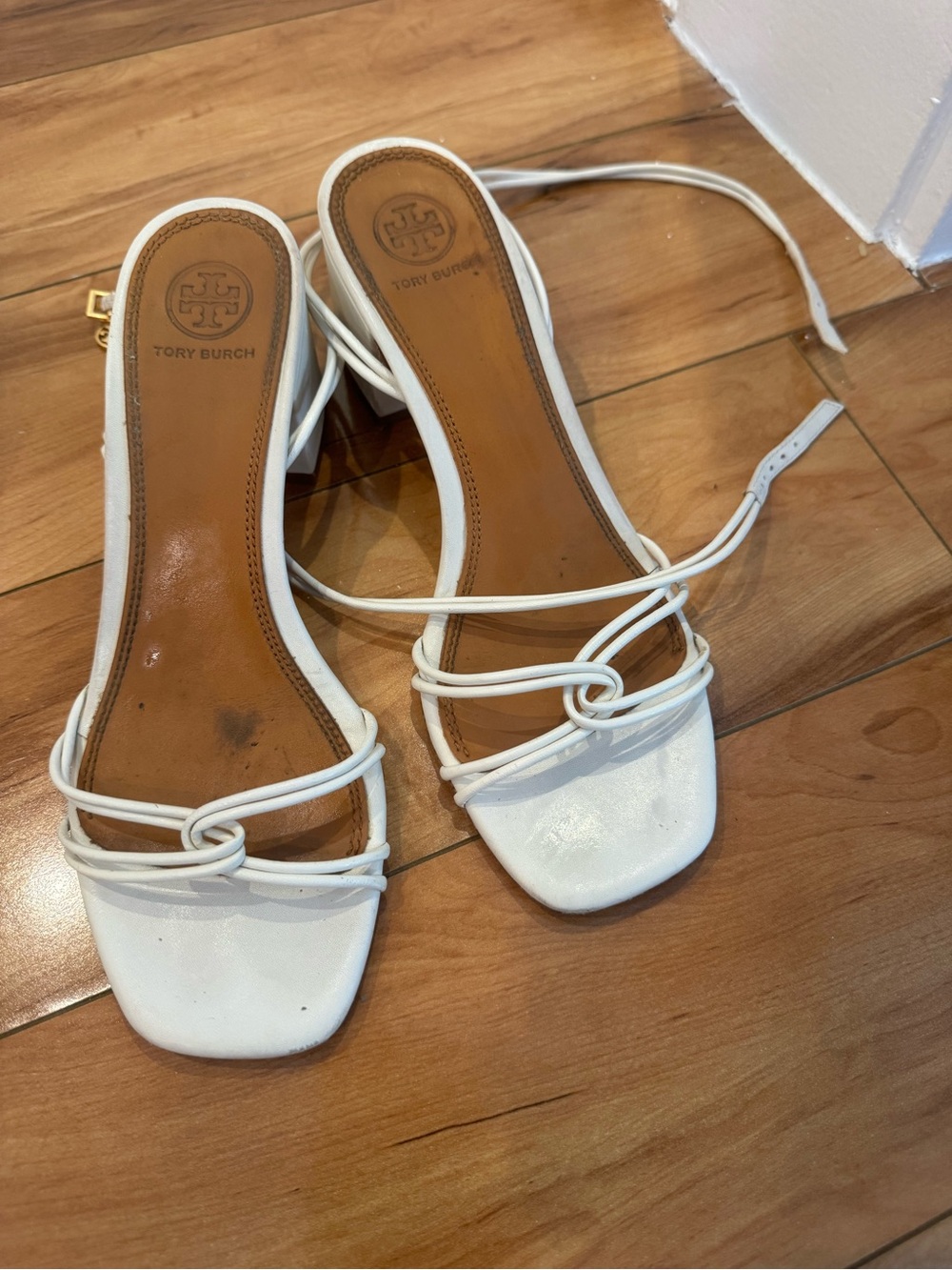 Tory Burch White Leather Knot-Strap Lace-Up Sandals